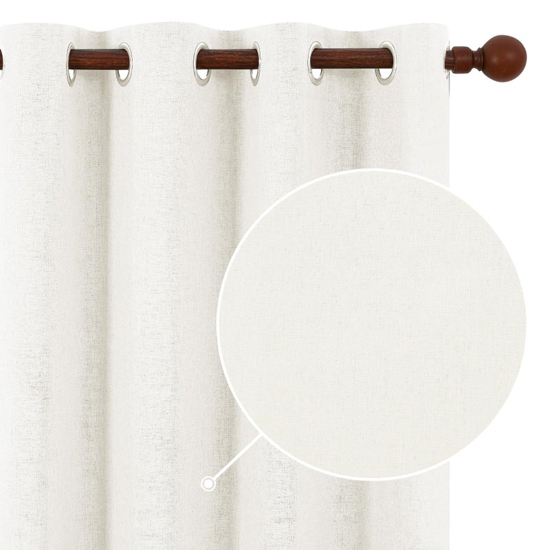 Deconovo Total Blackout Curtains Faux Linen Room Darkening Thermal Insulated Noise Reducing Energy Effcient Draperies for Living Room Bedroom (Greyish White, 52x72 Inch, 2 Panels) - Image 1